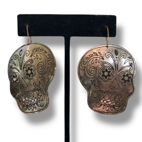 Bundle Sale 3 for $15 | Silver Tone Day of the Dead Dangle Earrings - Picture 1 of 8